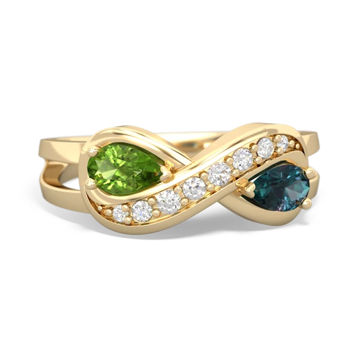 Peridot Genuine Peridot with Lab Created Alexandrite Diamond Infinity ring Ring