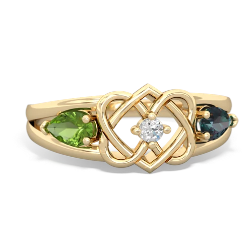 Peridot Genuine Peridot with Lab Created Alexandrite Hearts Intertwined ring Ring