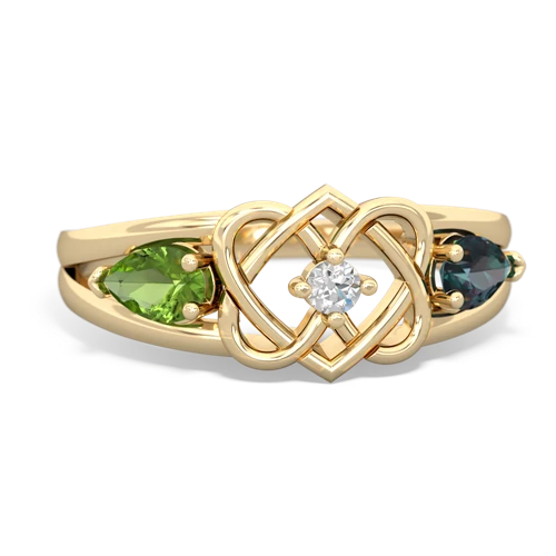 peridot-alexandrite double heart ring