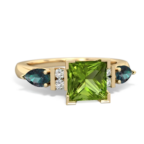 Peridot Genuine Peridot with Lab Created Alexandrite and Genuine Aquamarine Engagement ring Ring