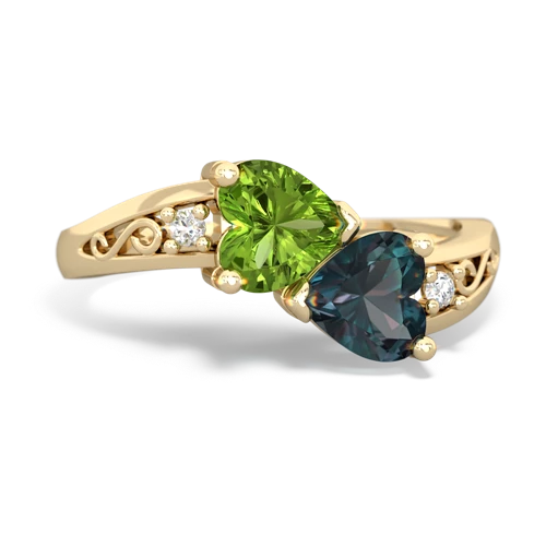 Peridot Genuine Peridot with Lab Created Alexandrite Snuggling Hearts ring Ring
