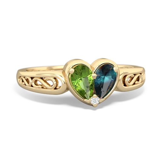 Peridot Genuine Peridot with Lab Created Alexandrite filligree Heart ring Ring