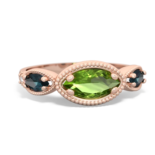 Peridot Genuine Peridot with Lab Created Alexandrite and  Antique Style Keepsake ring Ring