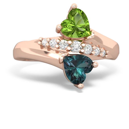 Peridot Genuine Peridot with Lab Created Alexandrite Heart to Heart Bypass ring Ring