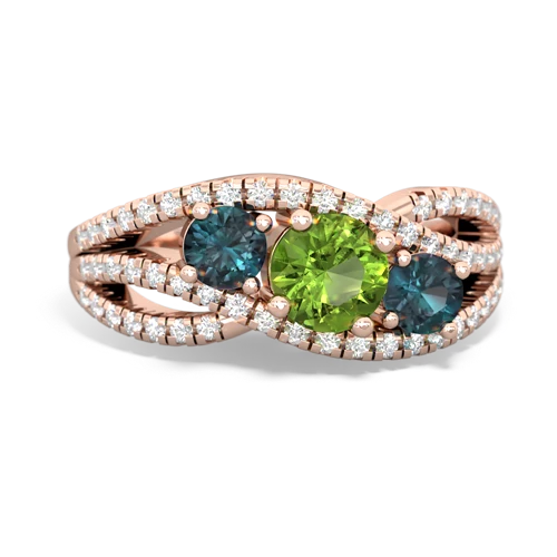 peridot-alexandrite three stone pave ring