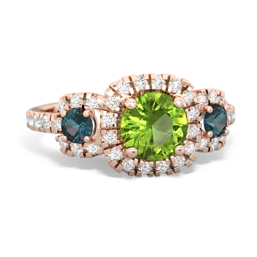 Peridot Genuine Peridot with Lab Created Alexandrite and  Regal Halo ring Ring