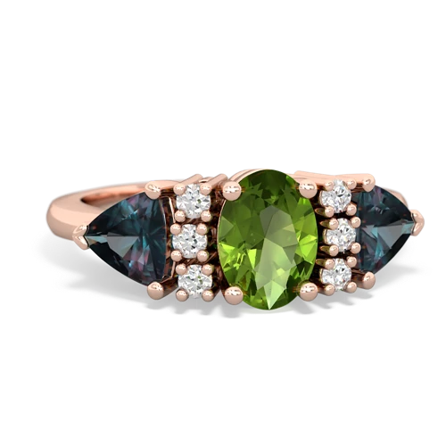 Peridot Genuine Peridot with Lab Created Alexandrite and  Antique Style Three Stone ring Ring