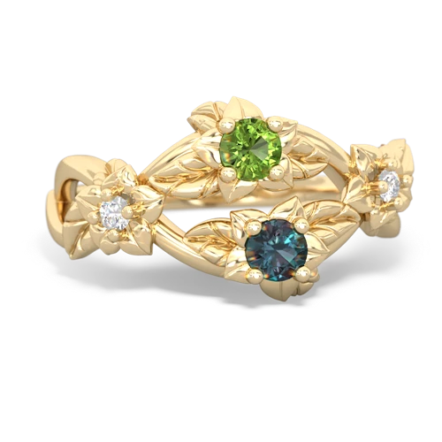 Peridot Genuine Peridot with Lab Created Alexandrite Sparkling Bouquet ring Ring