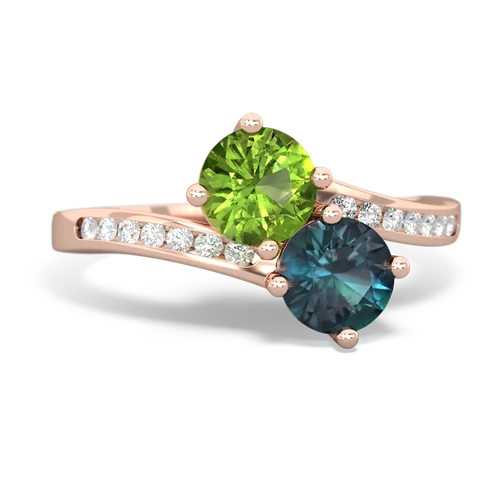 peridot-alexandrite two stone channel ring