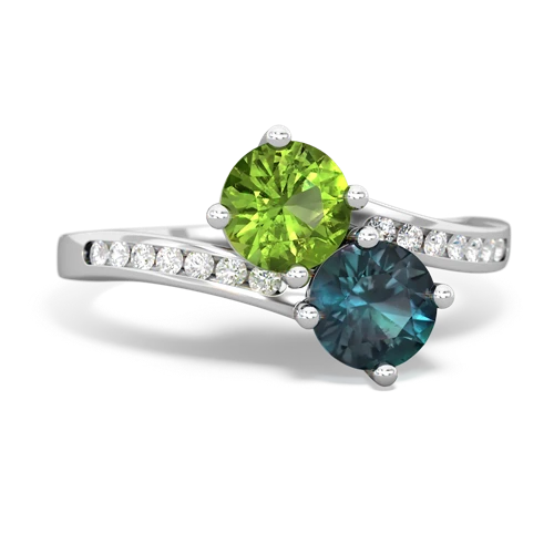 peridot-alexandrite two stone channel ring