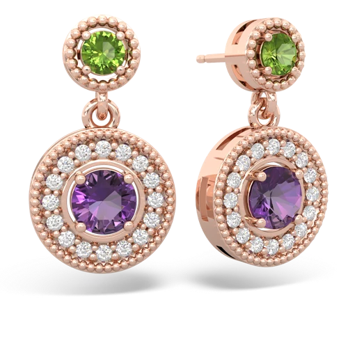 peridot-amethyst halo earrings