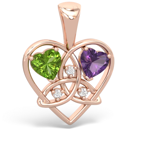 Peridot Genuine Peridot with Genuine Amethyst Celtic Trinity Heart pendant Pendant