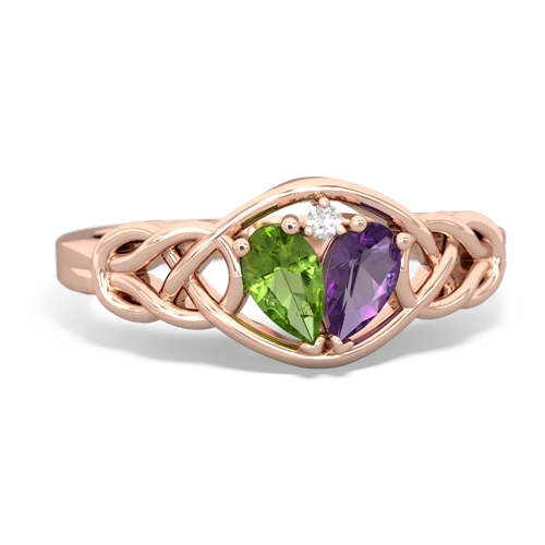 Peridot Genuine Peridot with Genuine Amethyst Celtic Love Knot ring Ring