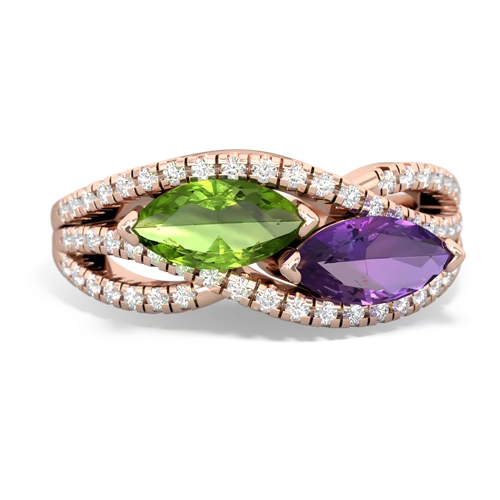 peridot-amethyst double heart ring