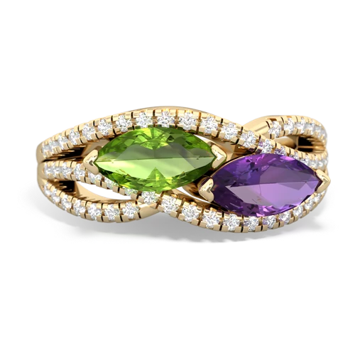 peridot-amethyst double heart ring