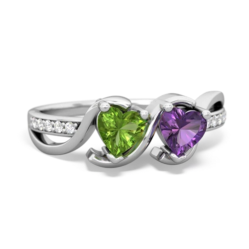 peridot-amethyst double heart ring