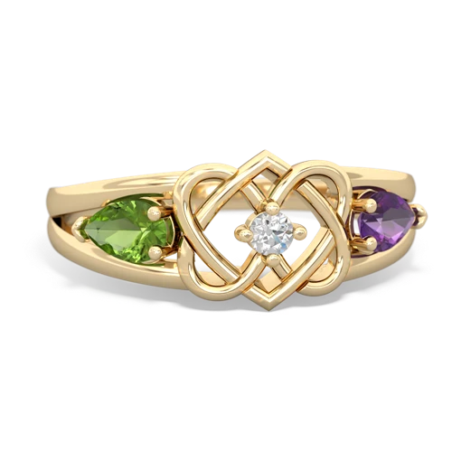 Peridot Genuine Peridot with Genuine Amethyst Hearts Intertwined ring Ring