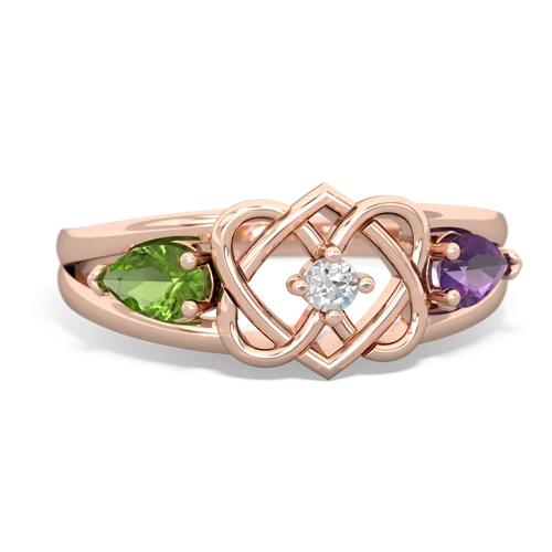 peridot-amethyst double heart ring