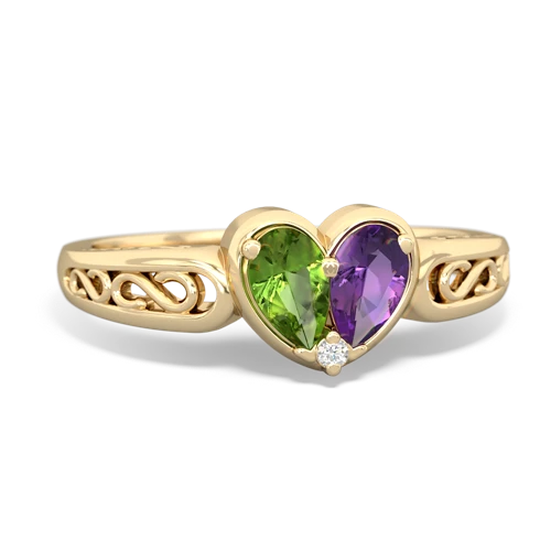 Peridot Genuine Peridot with Genuine Amethyst filligree Heart ring Ring