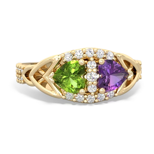 Peridot Genuine Peridot with Genuine Amethyst Celtic Knot Engagement ring Ring