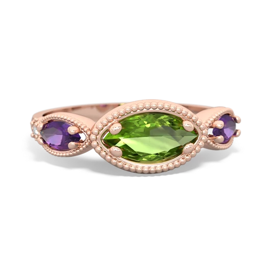 Peridot Genuine Peridot with Genuine Amethyst and  Antique Style Keepsake ring Ring