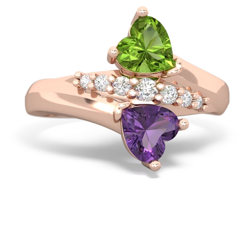 Peridot Genuine Peridot with Genuine Amethyst Heart to Heart Bypass ring Ring