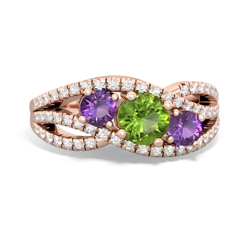peridot-amethyst three stone pave ring
