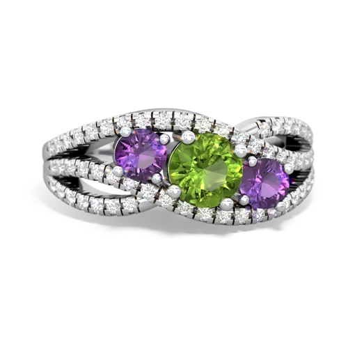 peridot-amethyst three stone pave ring