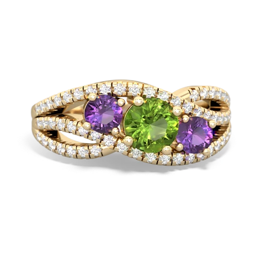 peridot-amethyst three stone pave ring