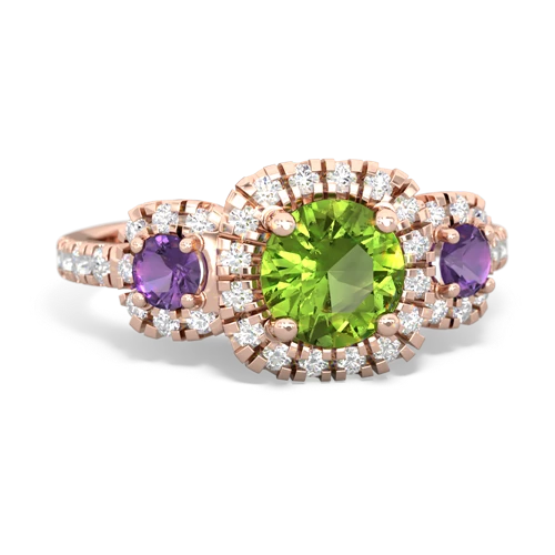 Peridot Genuine Peridot with Genuine Amethyst and  Regal Halo ring Ring