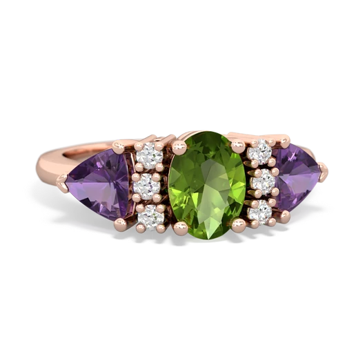 Peridot Genuine Peridot with Genuine Amethyst and  Antique Style Three Stone ring Ring