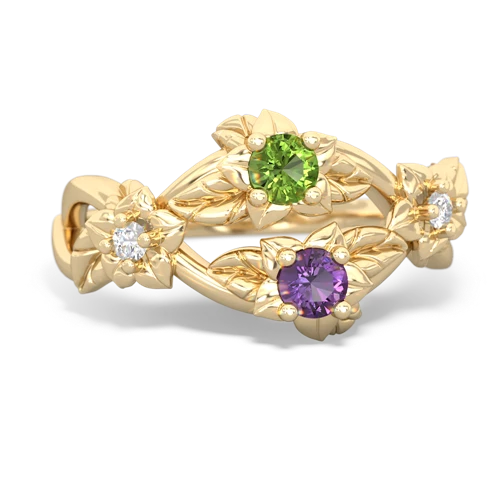 Peridot Genuine Peridot with Genuine Amethyst Sparkling Bouquet ring Ring