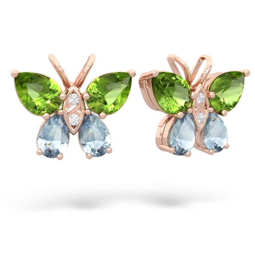 peridot-aquamarine butterfly earrings