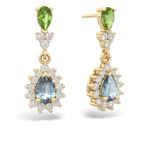 Peridot Genuine Peridot with Genuine Aquamarine Halo Pear Dangle earrings Earrings