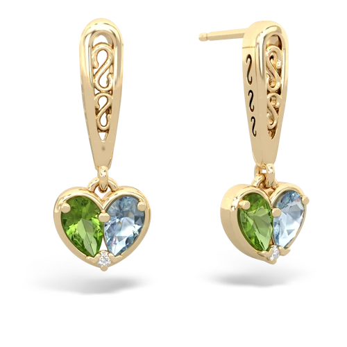 peridot-aquamarine filligree earrings