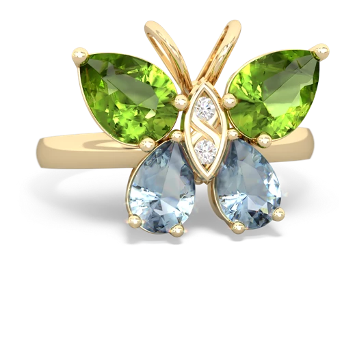 peridot-aquamarine butterfly ring