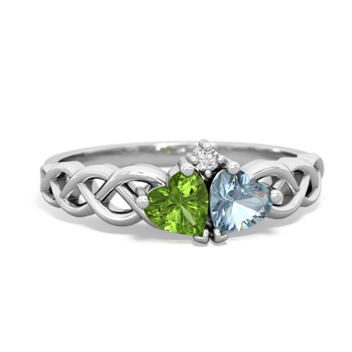 peridot-aquamarine celtic braid ring