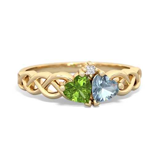 peridot-aquamarine celtic braid ring