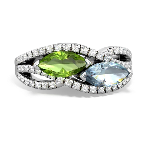 peridot-aquamarine double heart ring