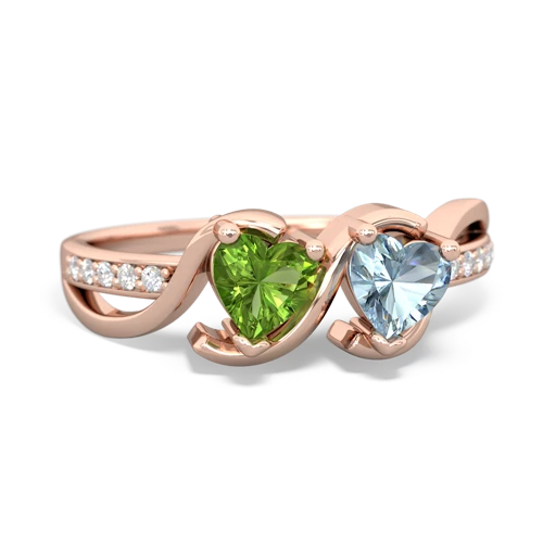 peridot-aquamarine double heart ring