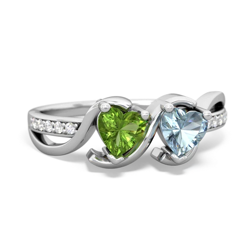 peridot-aquamarine double heart ring