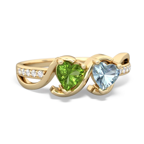 peridot-aquamarine double heart ring