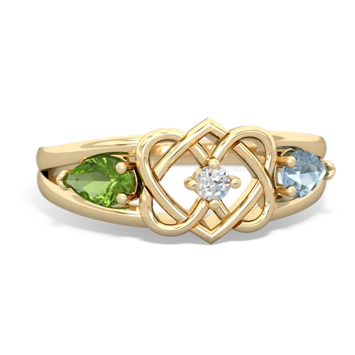 Peridot Genuine Peridot with Genuine Aquamarine Hearts Intertwined ring Ring