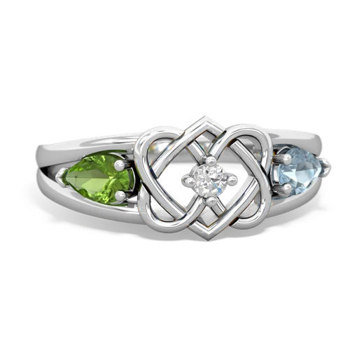 peridot-aquamarine double heart ring