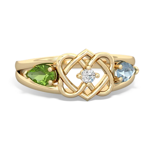 peridot-aquamarine double heart ring