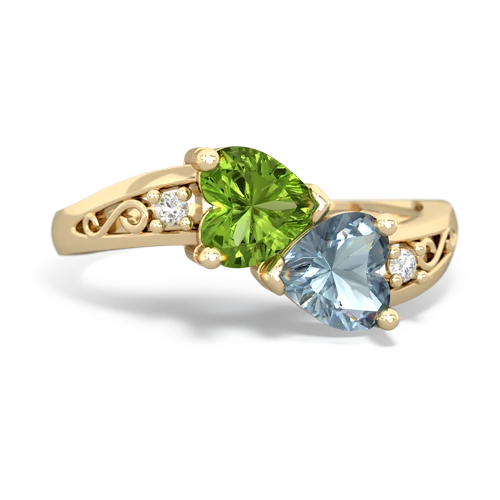 Peridot Genuine Peridot with Genuine Aquamarine Snuggling Hearts ring Ring
