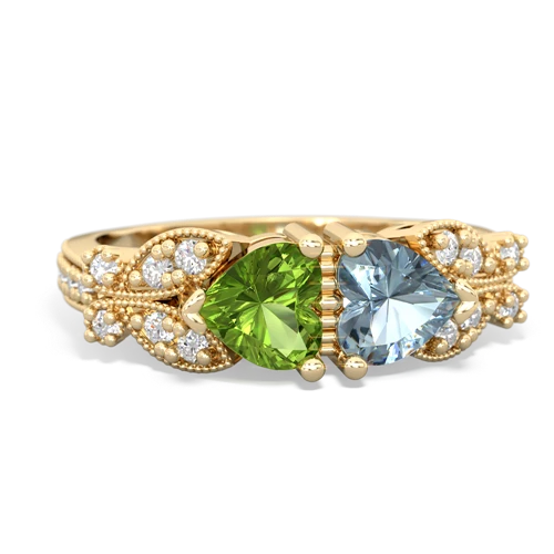 Peridot Genuine Peridot with Genuine Aquamarine Diamond Butterflies ring Ring