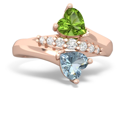Peridot Genuine Peridot with Genuine Aquamarine Heart to Heart Bypass ring Ring