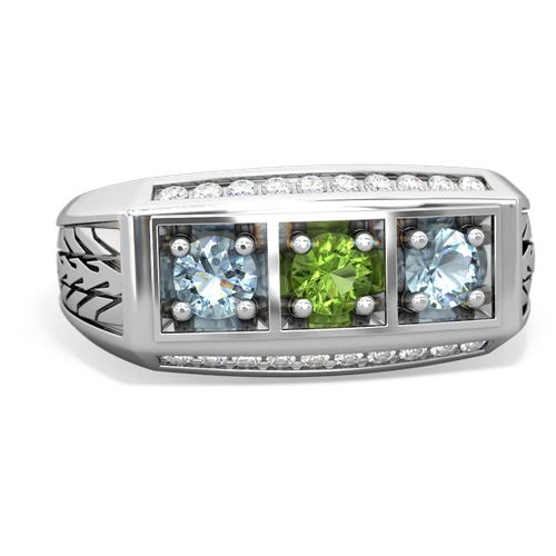 peridot-aquamarine three stone ring
