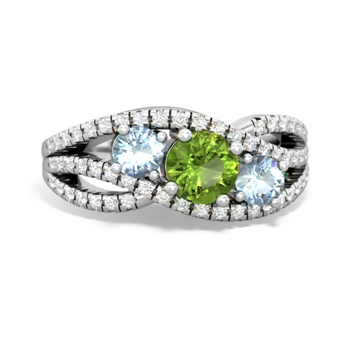 peridot-aquamarine three stone pave ring